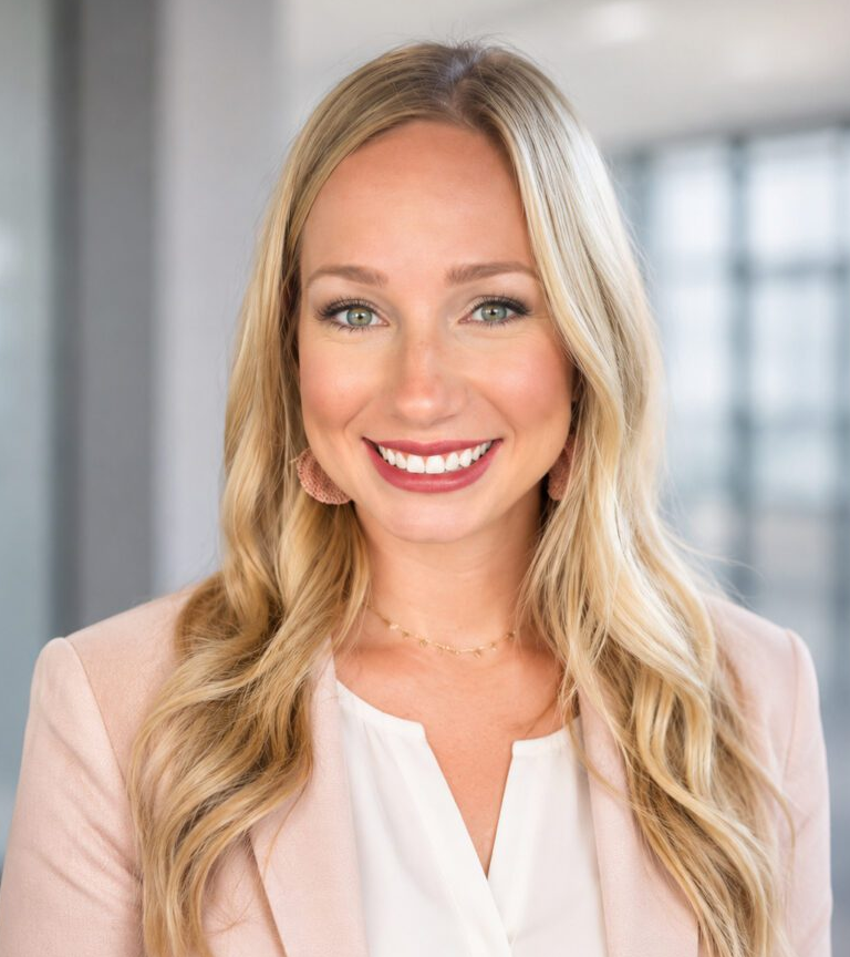 Professional headshot of smiling blonde woman